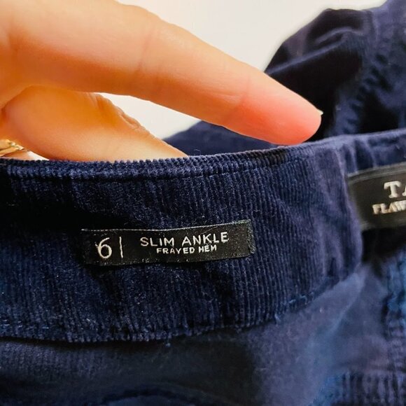 Talbots Pant Trouser Corduroy Navy Blue Slim Ankle Fray Hem Winter Sweater 6 - Picture 9 of 11